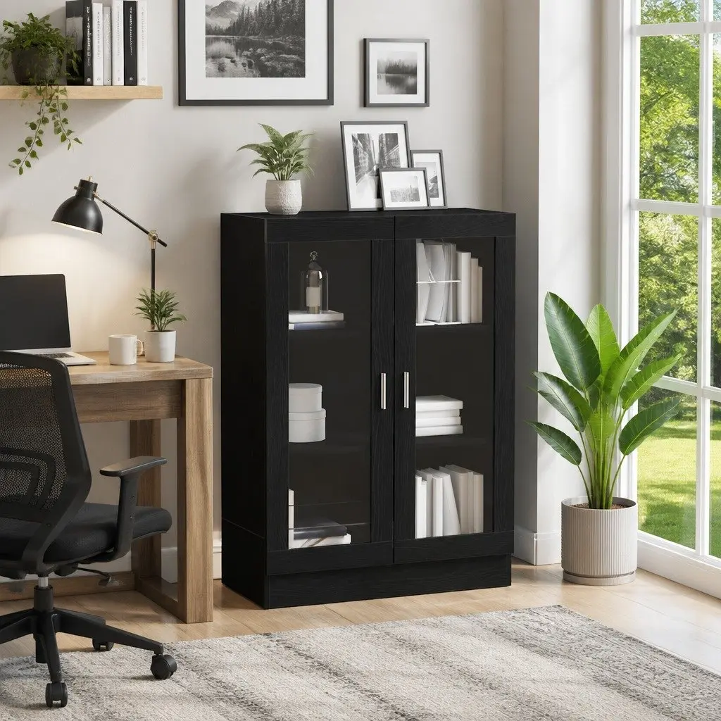 Book Cabinet Black Oak Living Room 82.5x30.5x115 cm Storage Shelves Engineered Wood