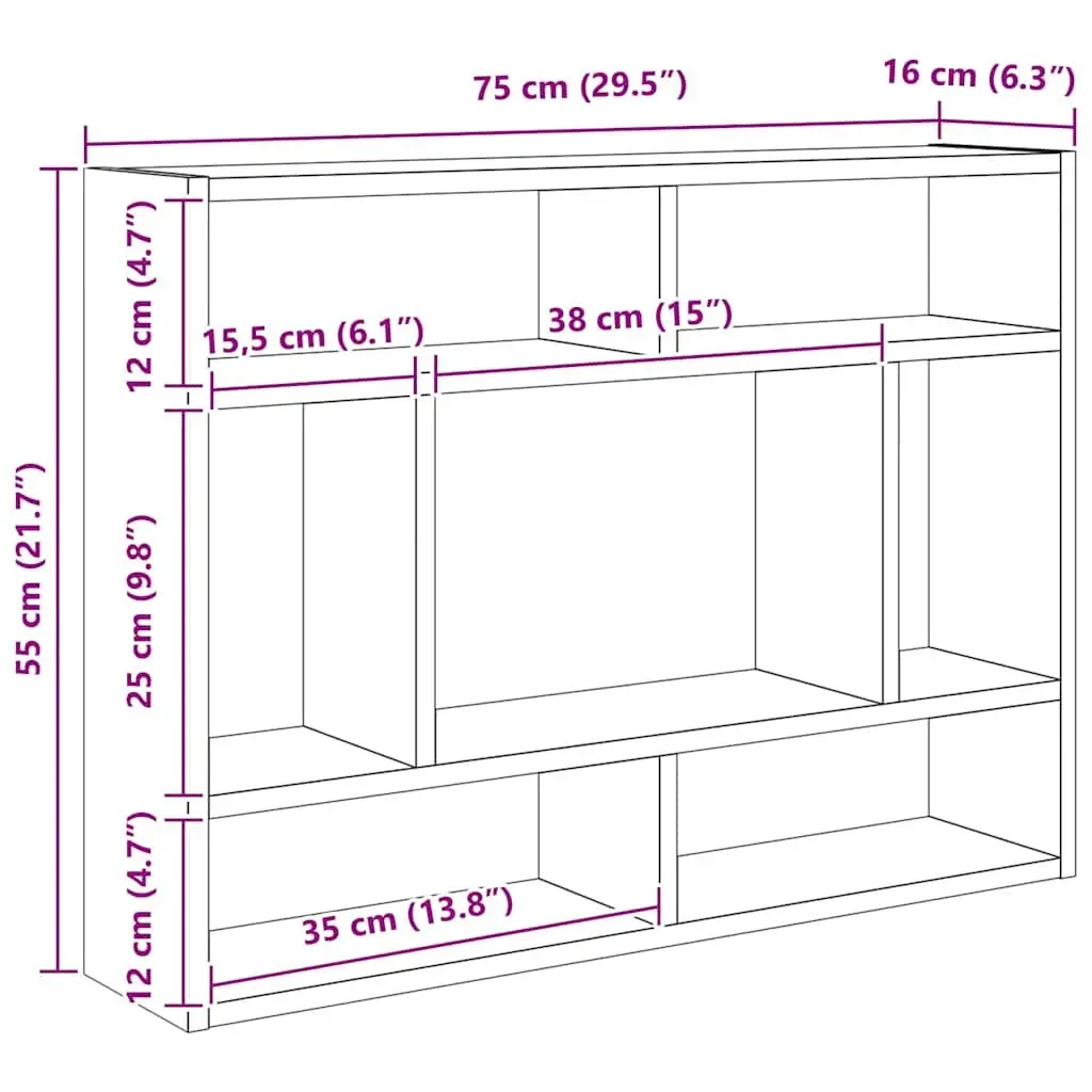 Wall Shelf Floating Storage Organizer Brown 75 x 16 x 55 cm Home Decor Display Shelving Unit