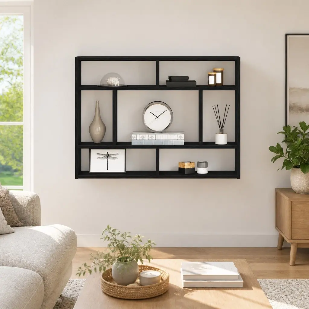 Wall Shelf Black Oak Floating Storage Display Organiser Bedroom 75 x 16 x 55 cm
