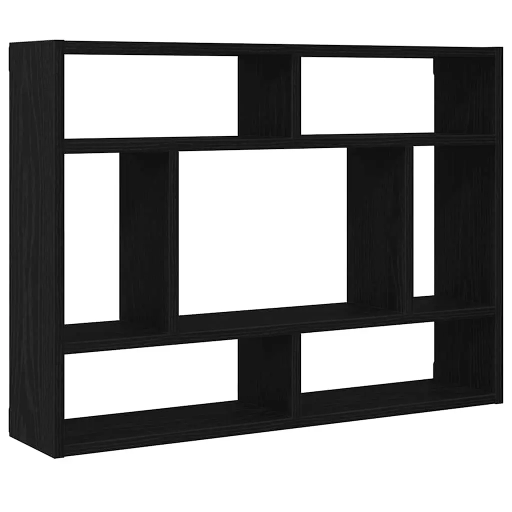 Wall Shelf Black Oak Floating Storage Display Organiser Bedroom 75 x 16 x 55 cm