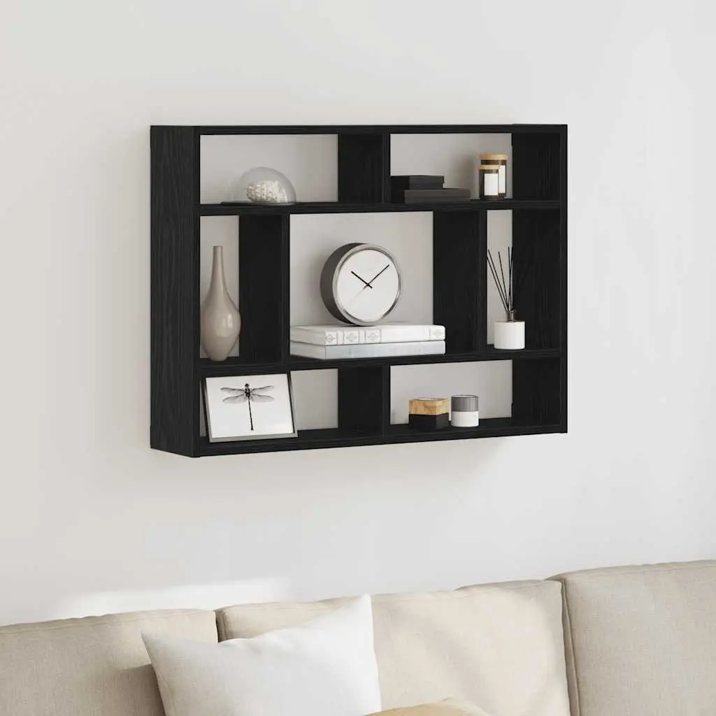 Wall Shelf Black Oak Floating Storage Display Organiser Bedroom 75 x 16 x 55 cm