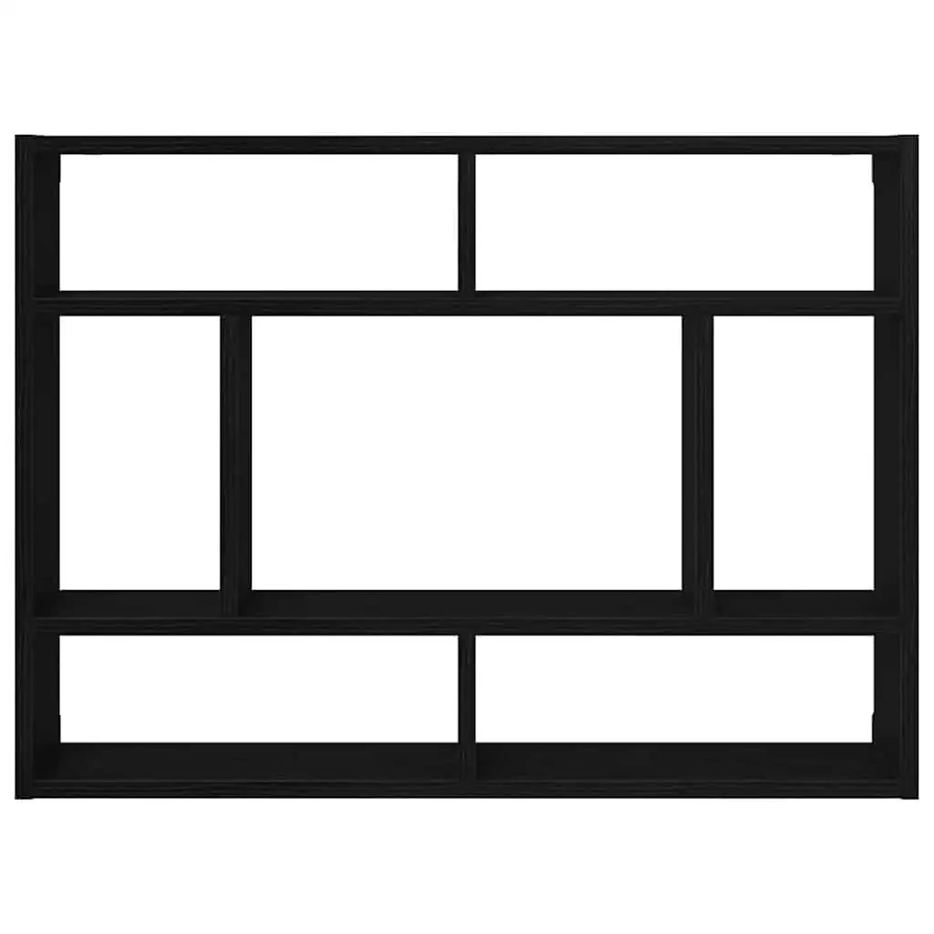 Wall Shelf Black Oak Floating Storage Display Organiser Bedroom 75 x 16 x 55 cm