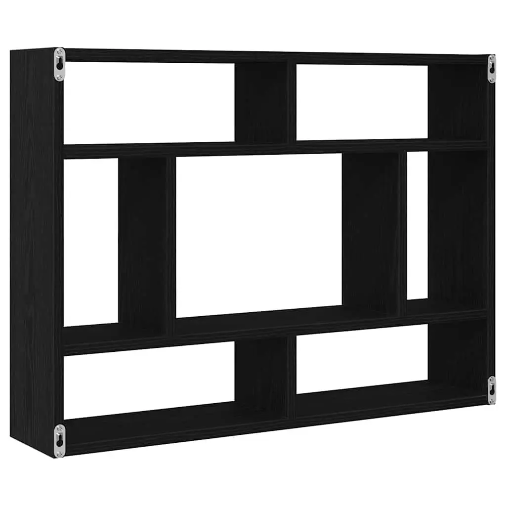 Wall Shelf Black Oak Floating Storage Display Organiser Bedroom 75 x 16 x 55 cm