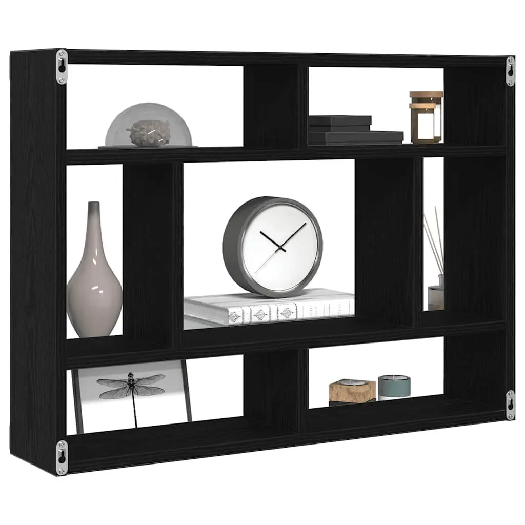 Wall Shelf Black Oak Floating Storage Display Organiser Bedroom 75 x 16 x 55 cm