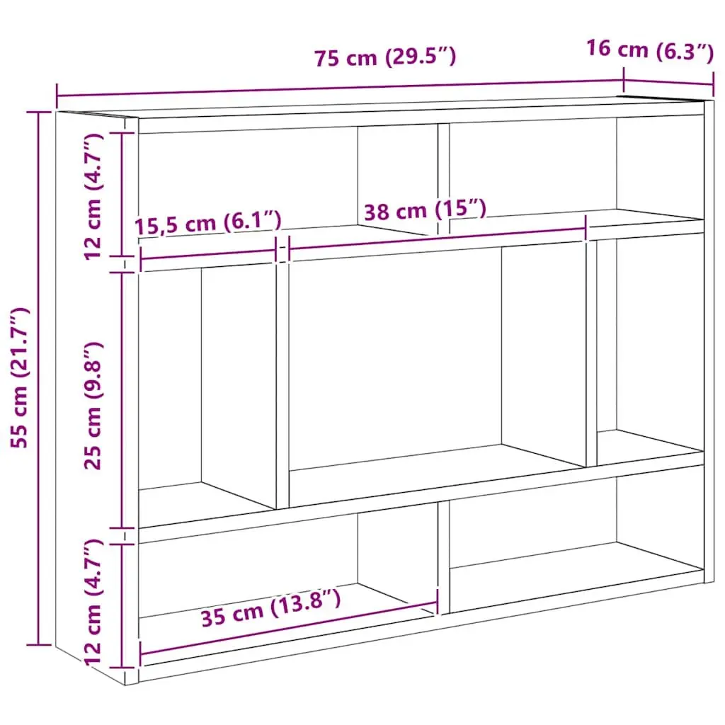 Wall Shelf Black Oak Floating Storage Display Organiser Bedroom 75 x 16 x 55 cm