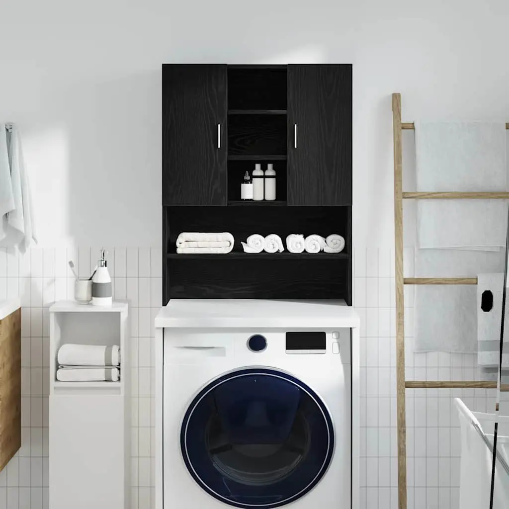 Washing Machine Cabinet Bathroom Laundry Room Black Oak 70.5 x 25.5 x 90 cm