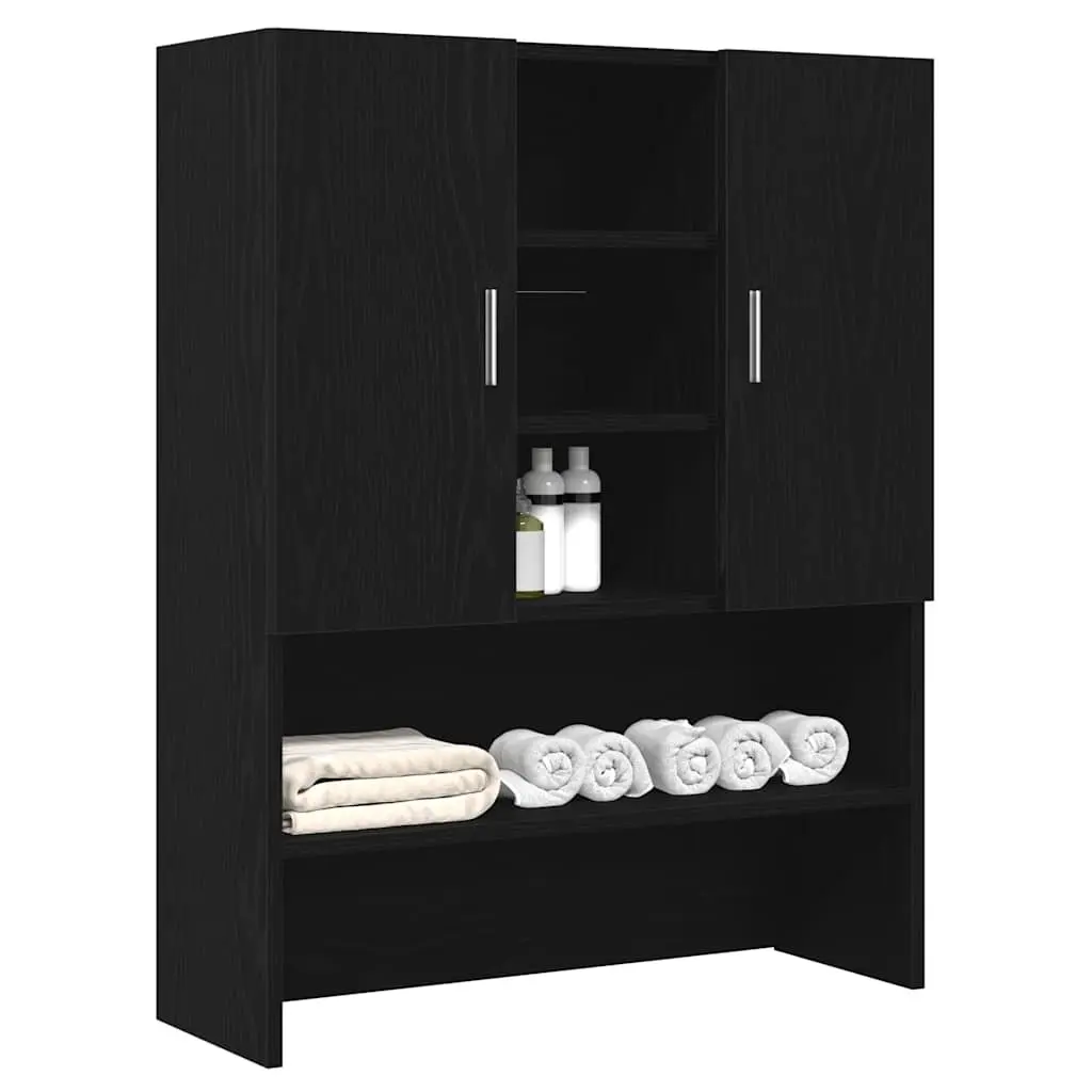 Washing Machine Cabinet Bathroom Laundry Room Black Oak 70.5 x 25.5 x 90 cm