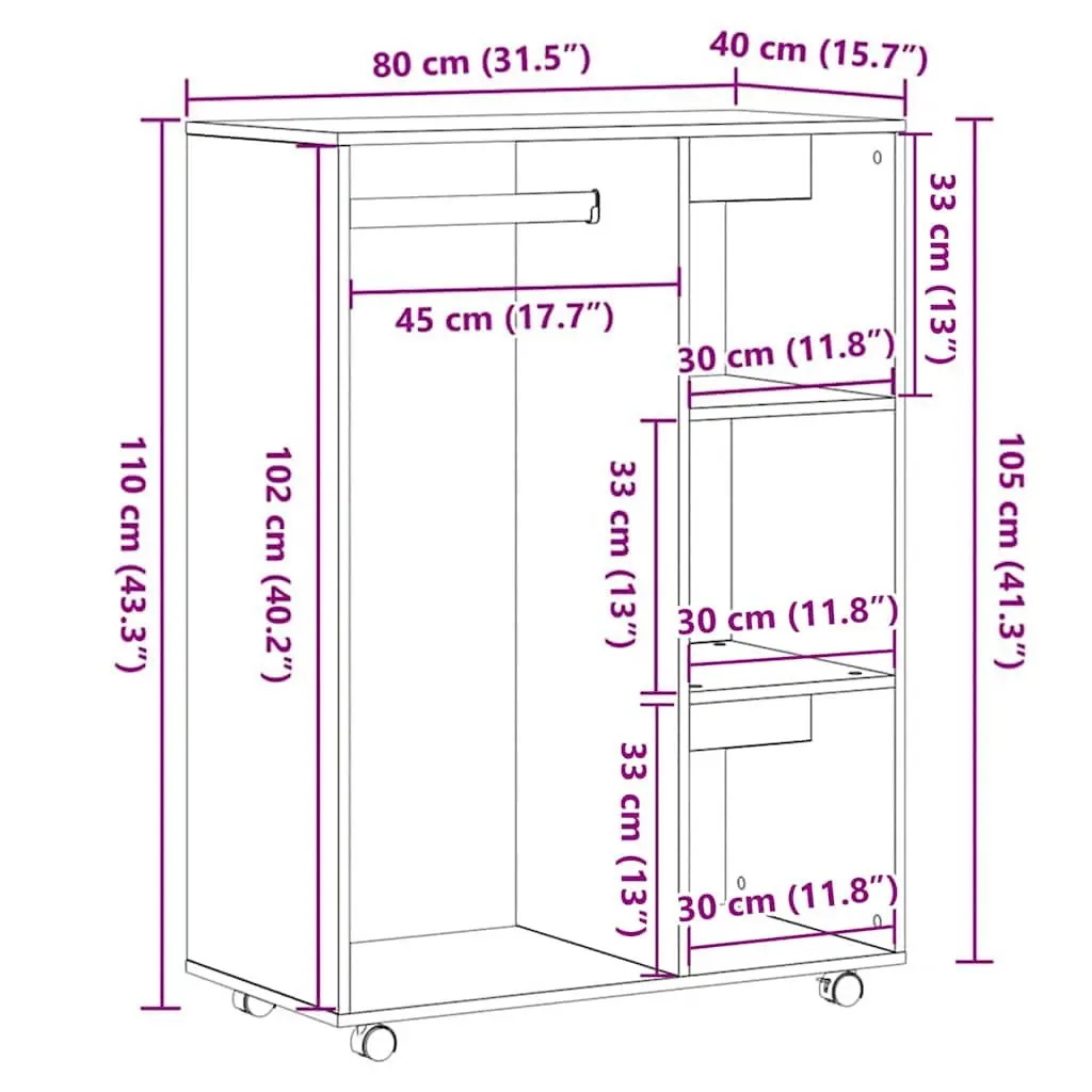 Wardrobe Black Oak Engineered Wood Storage Cabinet 80x40x110 cm