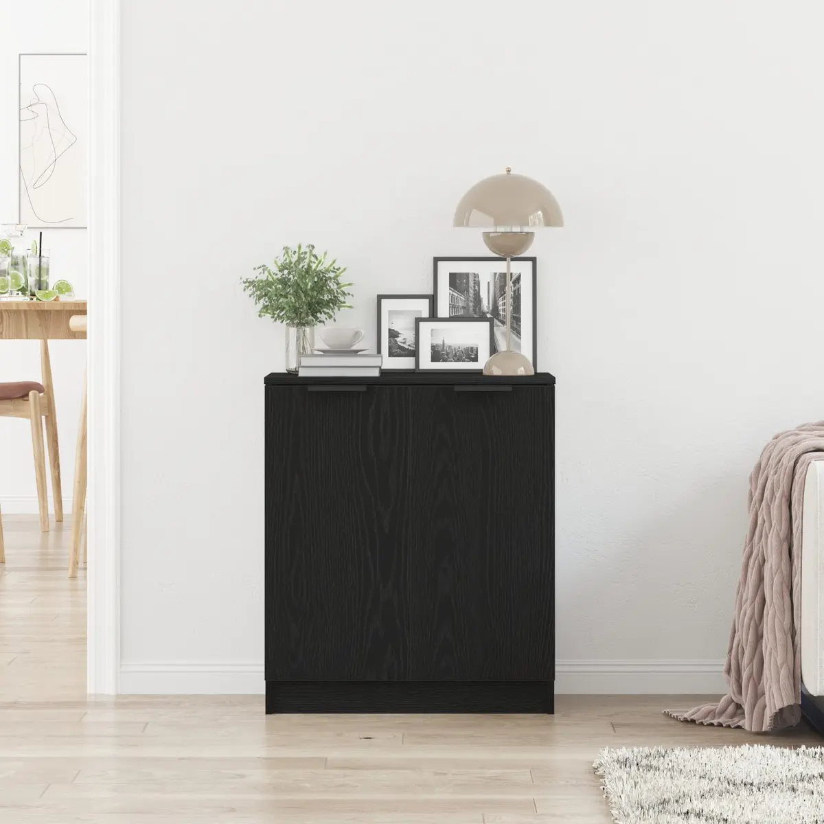 Sideboard Black Oak 60x30x70cm Modern Storage Cabinet Living Dining Room