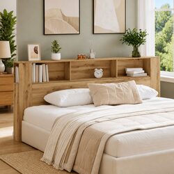 Headboard Cabinet Specs: Wall-Mounted, Engineered Wood, Brown