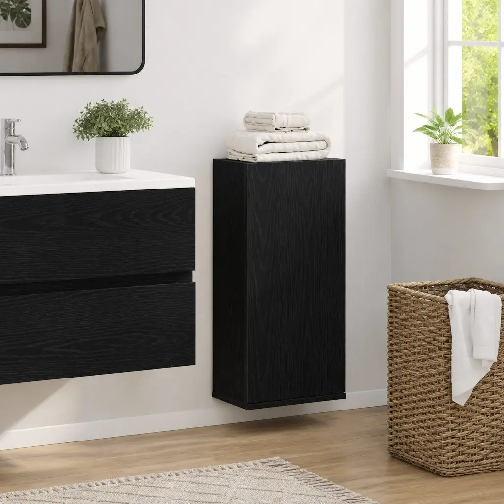 Wall-mounted Bathroom Cabinet Black Oak Engineered Wood Storage Unit 32 x 20 x 67 cm