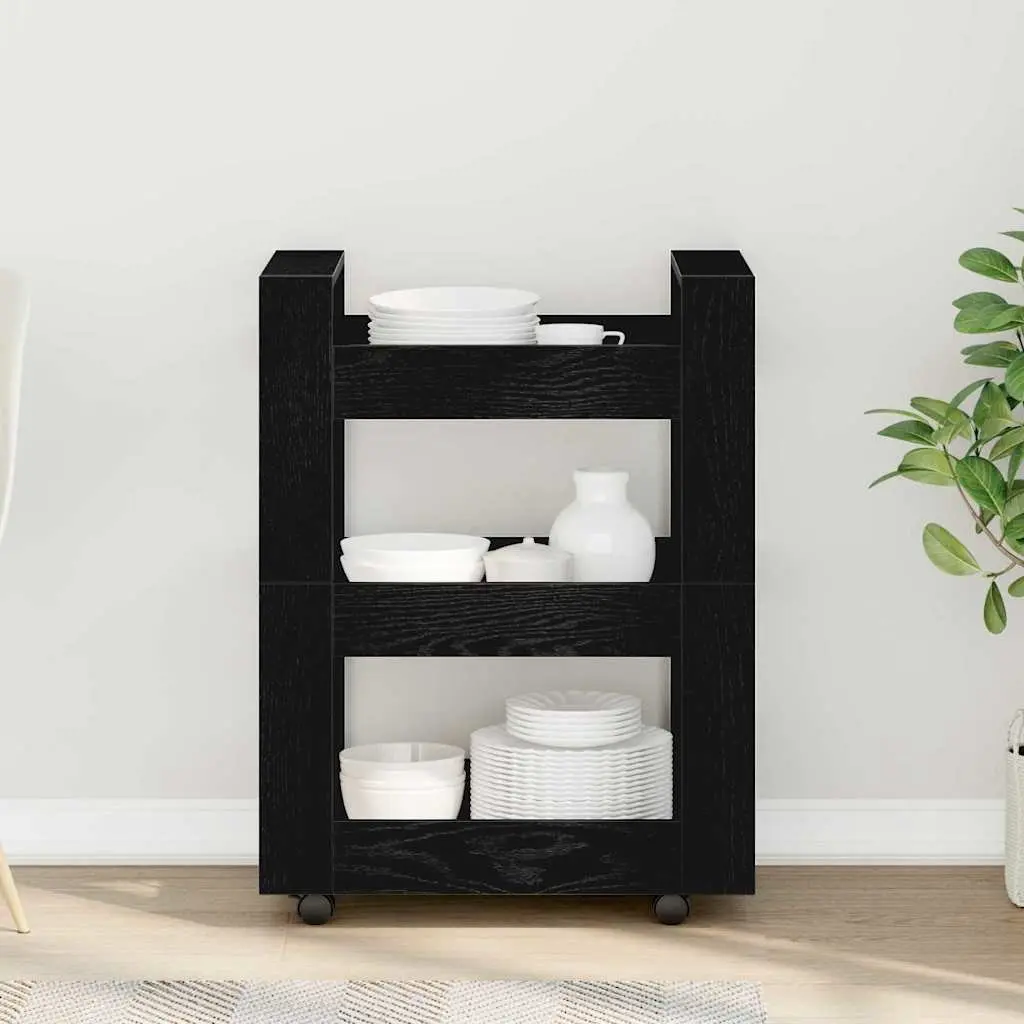 Engineered Wood Kitchen Trolley 60 x 45 x 80 cm, Black