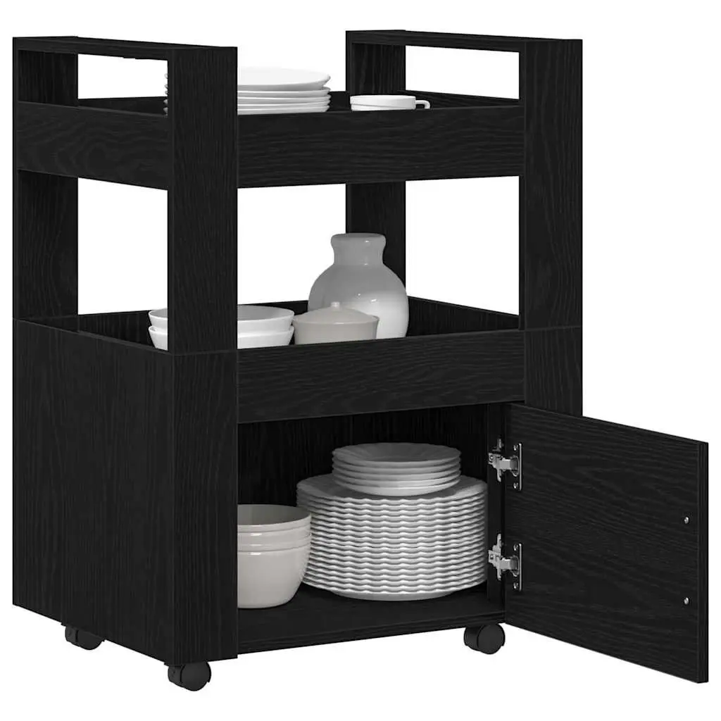 Kitchen Trolley Black Oak Rolling Storage Cart 60 x 45 x 80 cm Engineered Wood