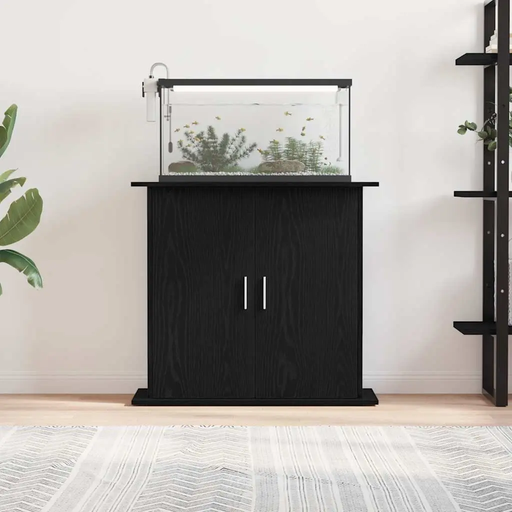 Aquarium Stand Fish Tank Cabinet Black Oak Storage Furniture with Compartments