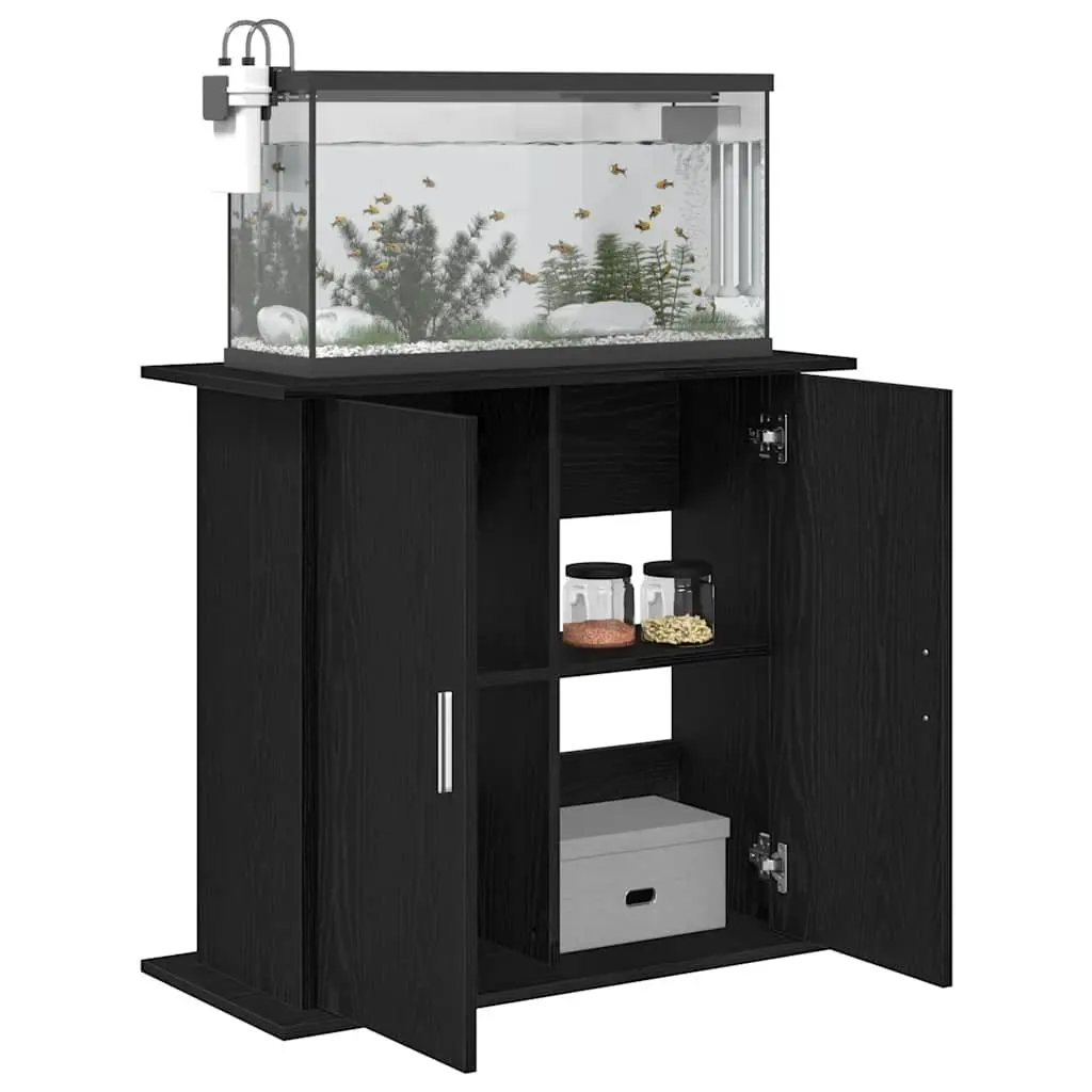 Aquarium Stand Fish Tank Cabinet Black Oak Storage Furniture with Compartments