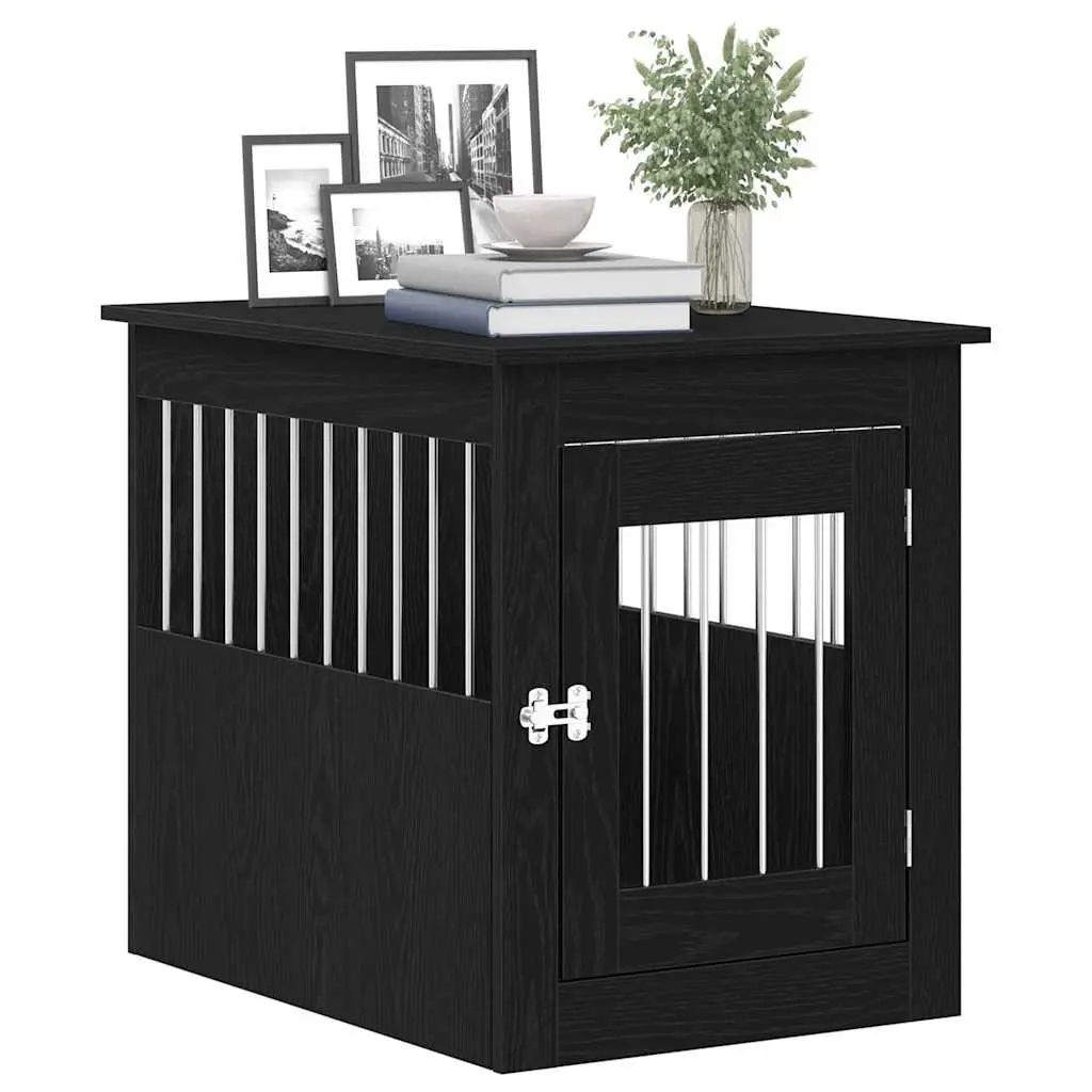 Dog Crate Furniture End Table Black Oak 55x75x65cm