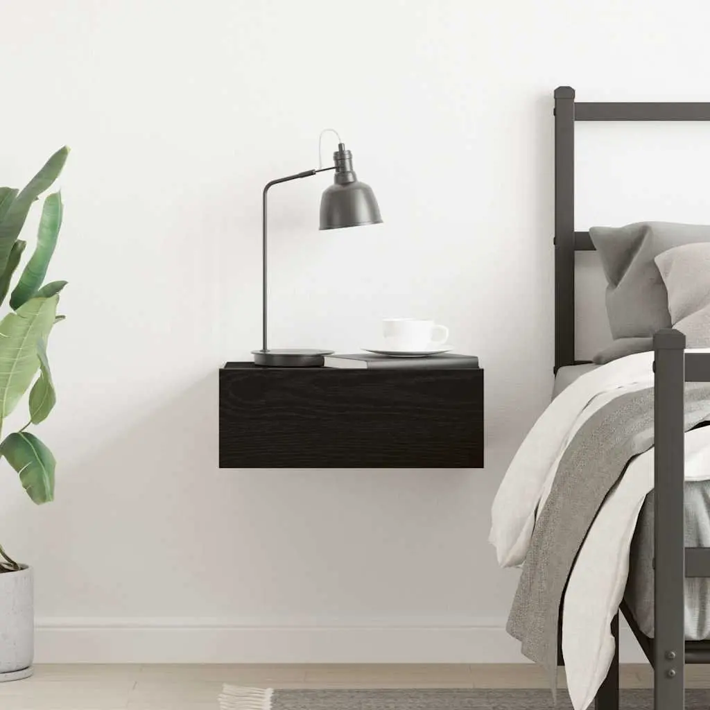 Floating Bedside Table Wall-Mounted Nightstand Brown Engineered Wood Storage