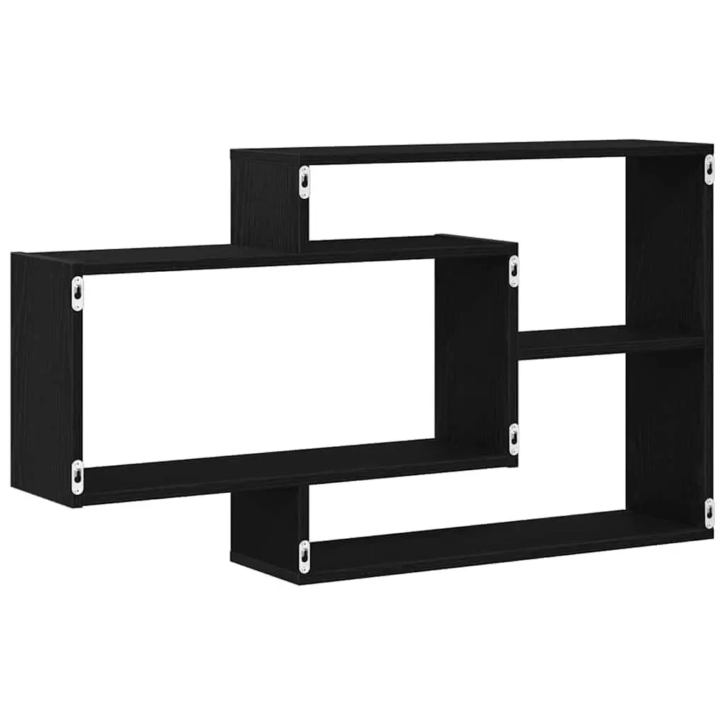 Wall Shelf Black Oak Floating Storage Organizer Engineered Wood Home Display