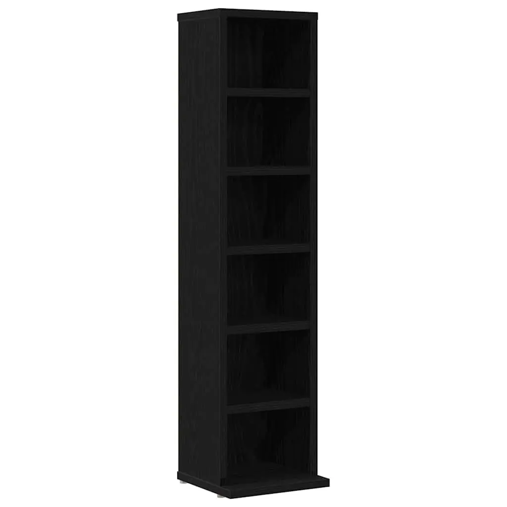 CD Storage Cabinet Black Oak Media Shelving Unit Engineered Wood Home Organiser