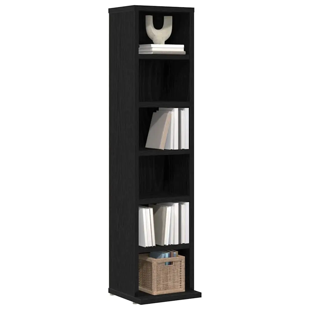 CD Storage Cabinet Black Oak Media Shelving Unit Engineered Wood Home Organiser