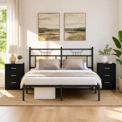 Black Engineered Wood Bedside Cabinets 38x35x55 cm - 2 pcs