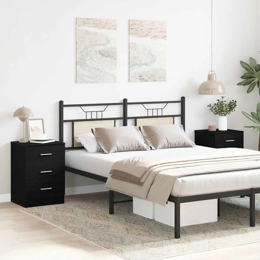 Bedside Cabinets 2 pcs Black Engineered Wood Nightstand Storage 38x35x55 cm