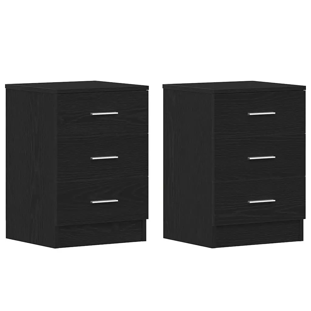 Bedside Cabinets 2 pcs Black Engineered Wood Nightstand Storage 38x35x55 cm
