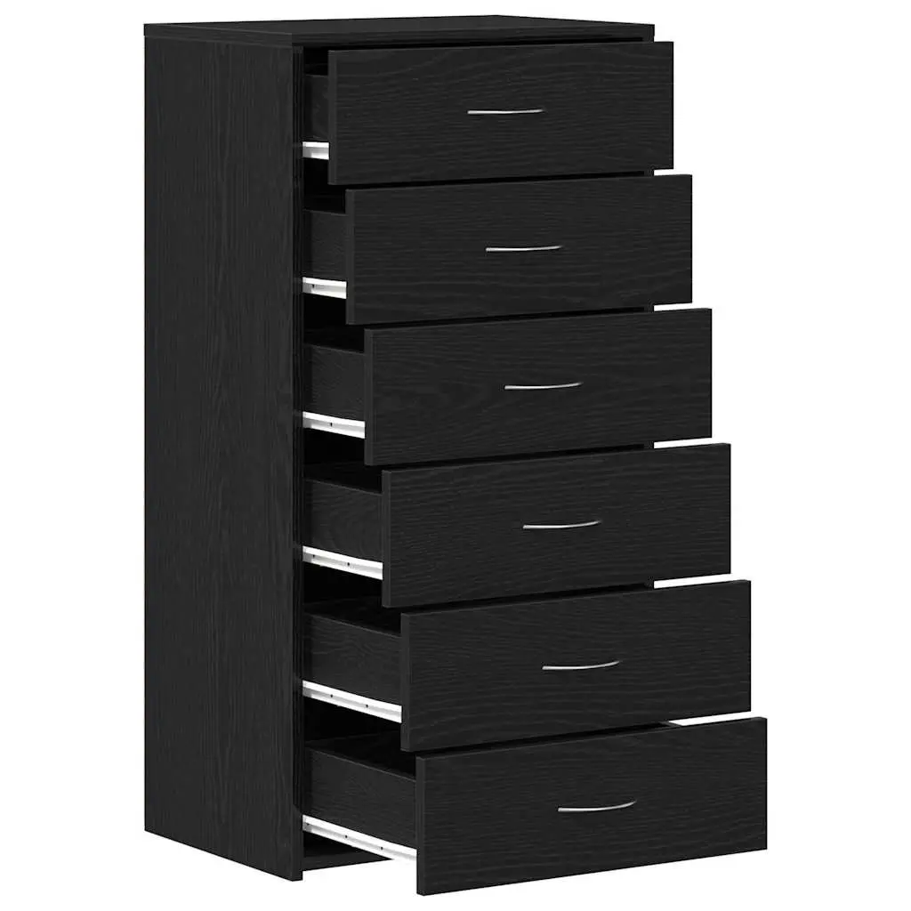 Sideboard Cabinet for Dining Room 6 Drawers Black Oak Engineered Wood Storage Buffet Furniture