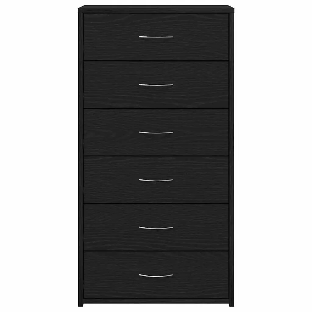 Sideboard Cabinet for Dining Room 6 Drawers Black Oak Engineered Wood Storage Buffet Furniture