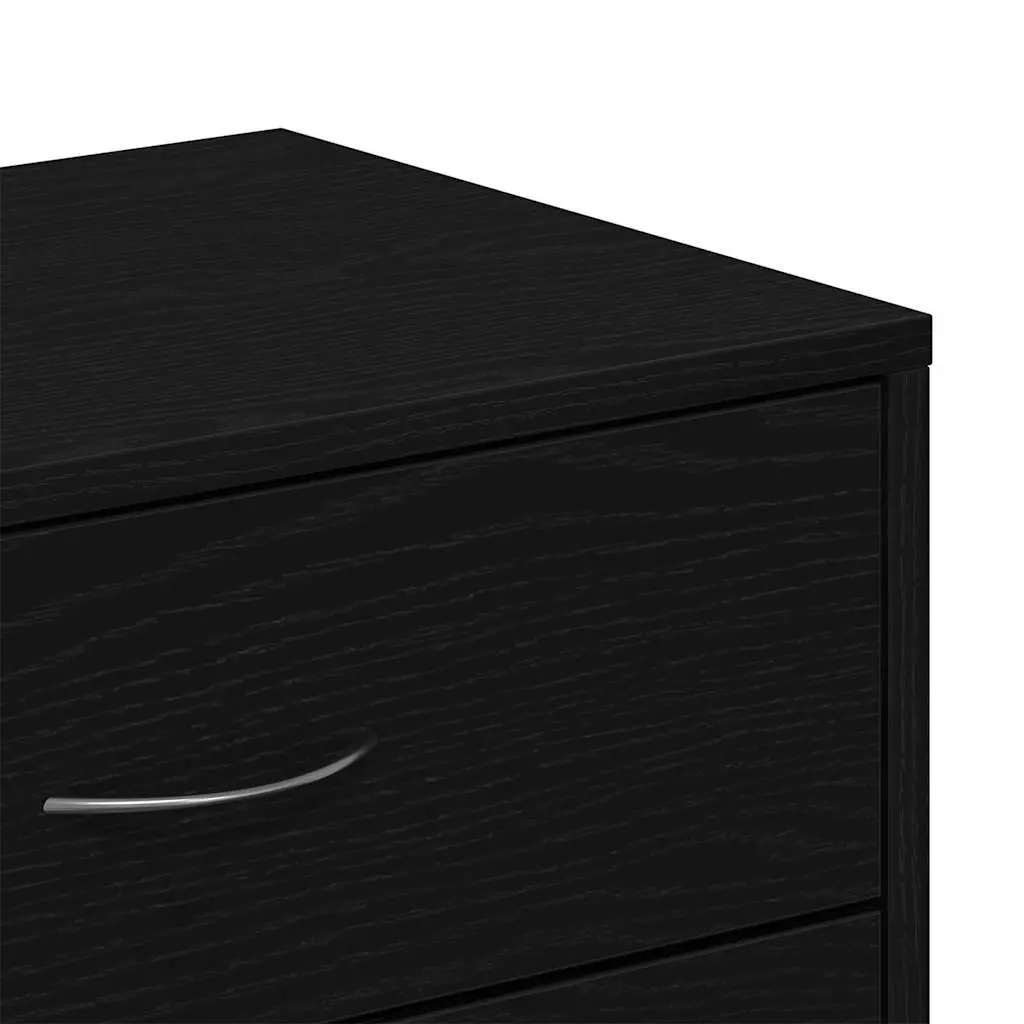 Sideboard Cabinet for Dining Room 6 Drawers Black Oak Engineered Wood Storage Buffet Furniture