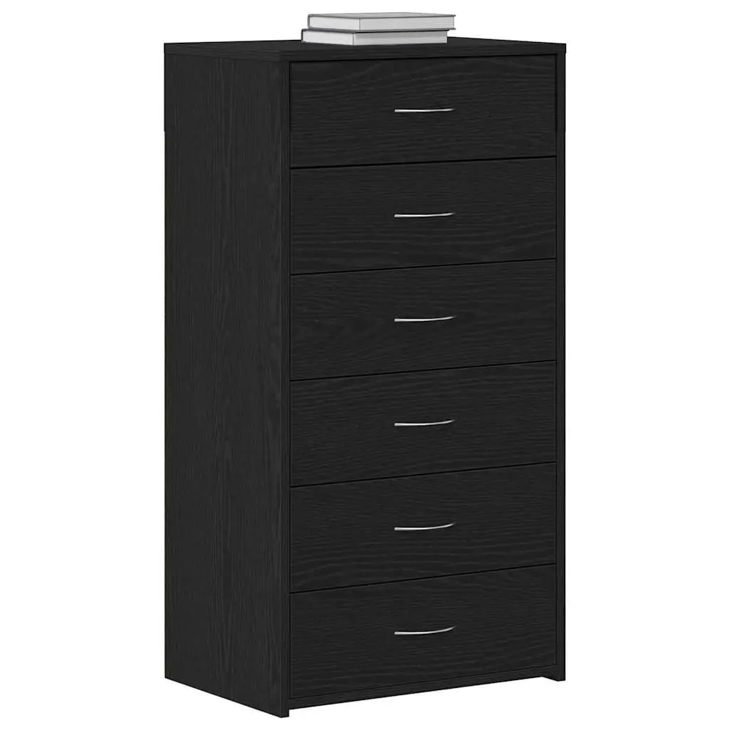 Sideboard Cabinet for Dining Room 6 Drawers Black Oak Engineered Wood Storage Buffet Furniture