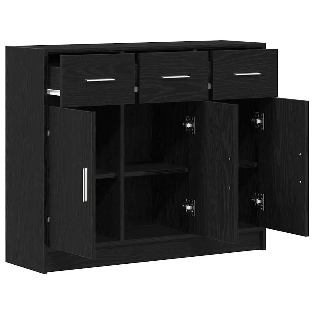 Sideboard Black Oak 91x28x75 cm Storage Cabinet Engineered Wood Dining Room