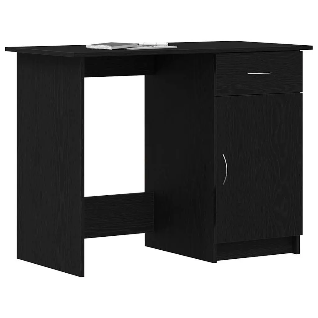 Black Engineered Wood Desk with Drawer Modern Home Office Compact 100x50x76cm