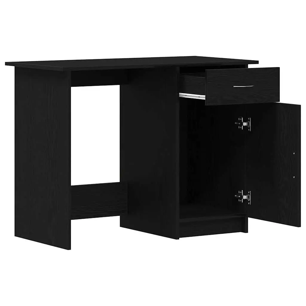 Black Engineered Wood Desk with Drawer Modern Home Office Compact 100x50x76cm