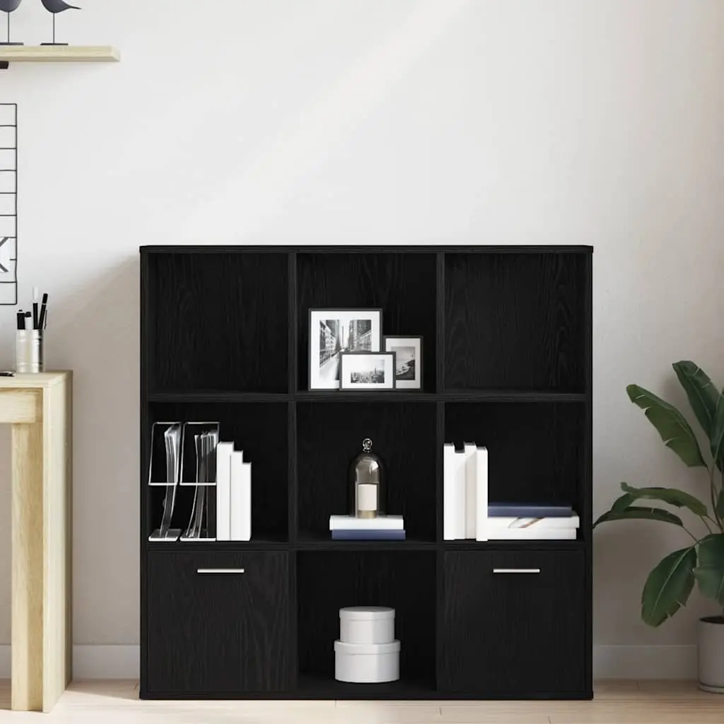 Black Oak 7-Compartment Book Cabinet