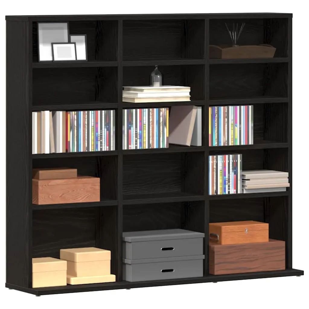 CD Cabinet Black Oak 100x23x89.5cm Media Storage Organiser Unit