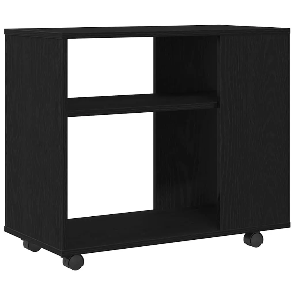 Side Table for Living Room Black Oak 70x35x60 cm 2-Tier Storage with Swivel Wheels