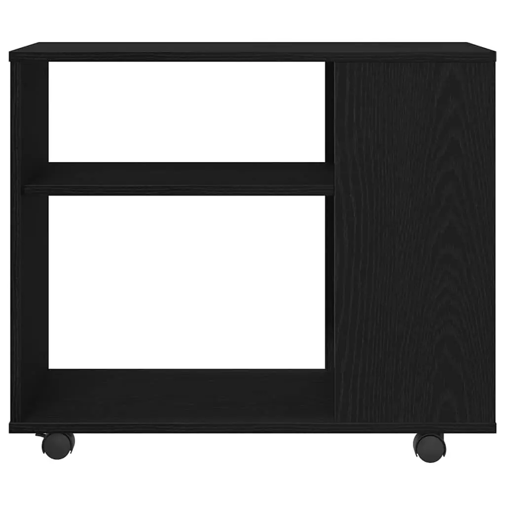 Side Table for Living Room Black Oak 70x35x60 cm 2-Tier Storage with Swivel Wheels