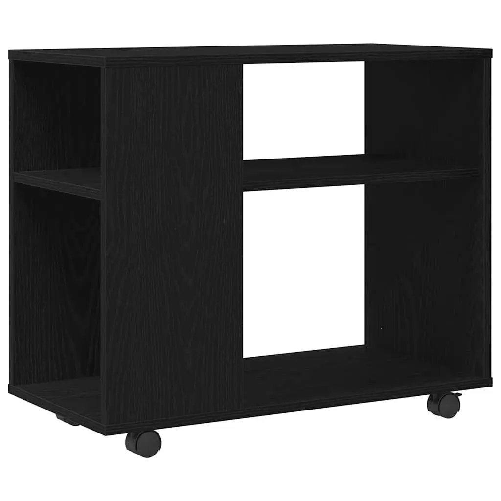 Side Table for Living Room Black Oak 70x35x60 cm 2-Tier Storage with Swivel Wheels
