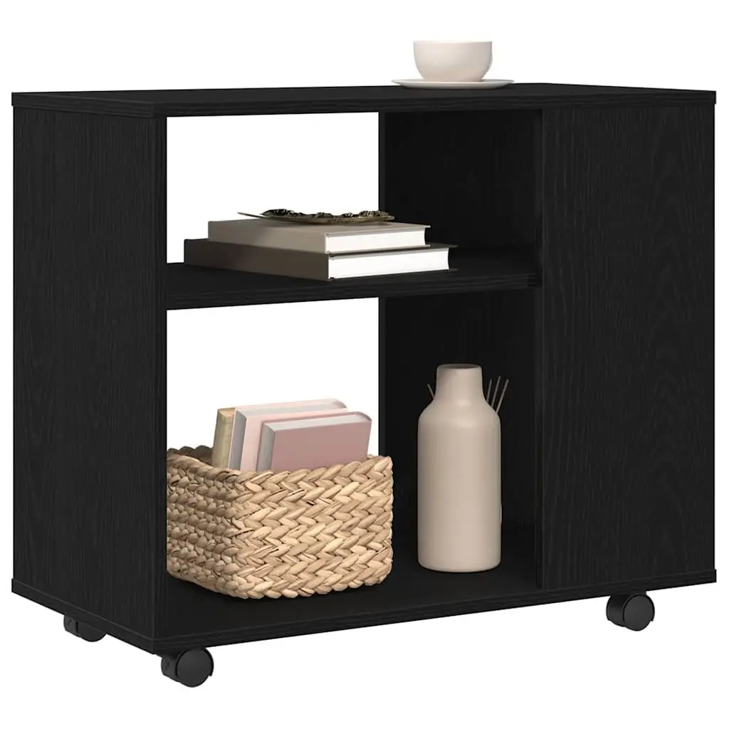 Side Table for Living Room Black Oak 70x35x60 cm 2-Tier Storage with Swivel Wheels