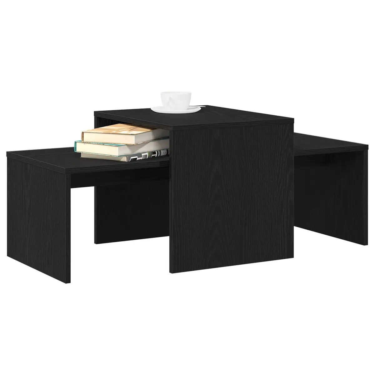 Nesting Coffee Tables Set Black Oak Modern Living Room Accent Furniture Space