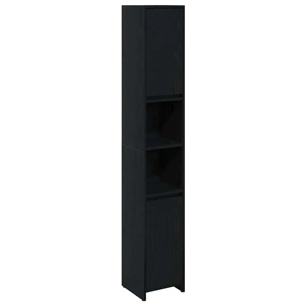 Bathroom Cabinet Black Oak 30x30x183.5cm Engineered Wood Storage Unit