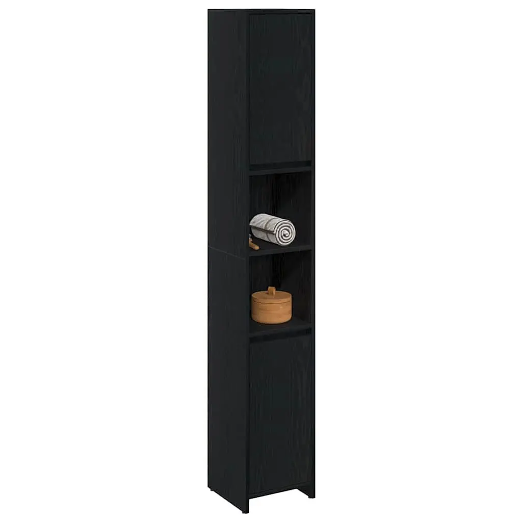 Bathroom Cabinet Black Oak 30x30x183.5cm Engineered Wood Storage Unit