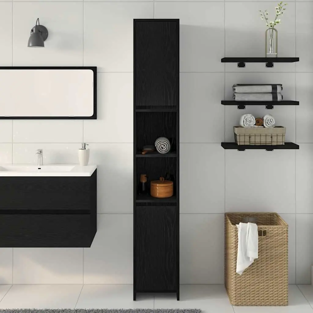Bathroom Cabinet Black Oak 30x30x183.5cm Engineered Wood Storage Unit