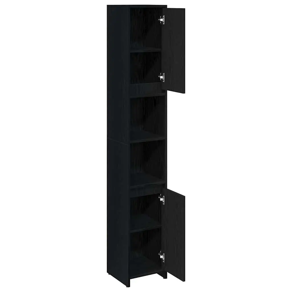 Bathroom Cabinet Black Oak 30x30x183.5cm Engineered Wood Storage Unit