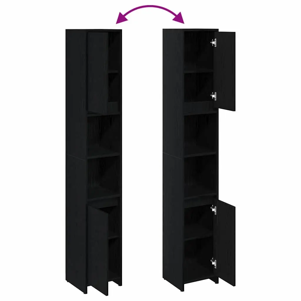Bathroom Cabinet Black Oak 30x30x183.5cm Engineered Wood Storage Unit