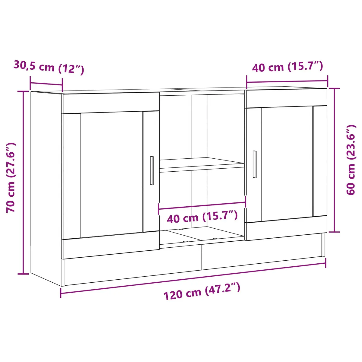 Black Oak Storage Sideboard 120x30.5x70cm