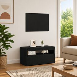 Dimensions and Details of Black Oak TV Cabinet with LED Lights