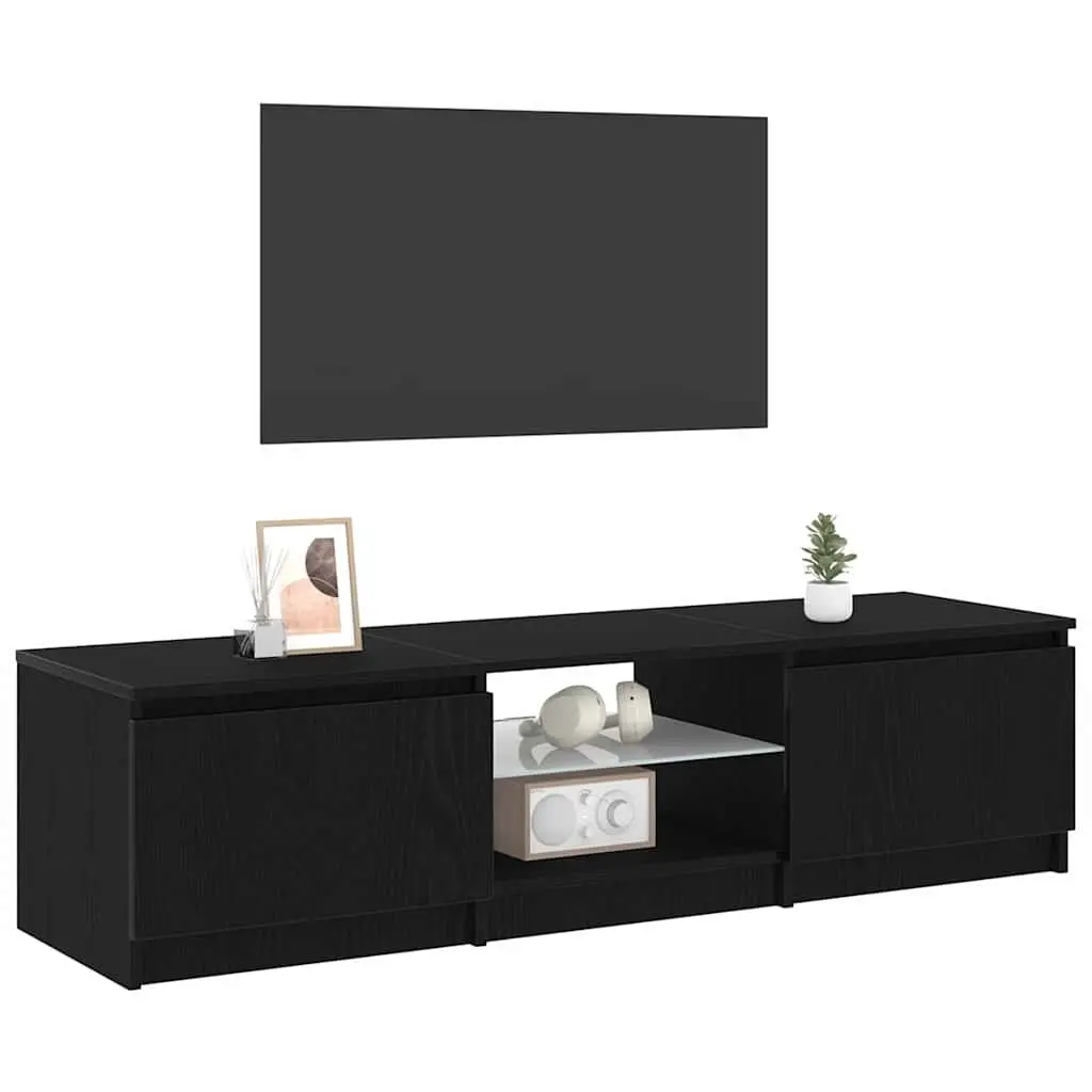 TV Cabinet Black Oak Modern Media Storage Unit with LED Lights and Shelves