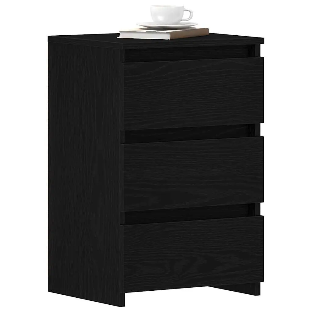 Bedside Cabinet with Drawer 2 pcs Black Oak Rustic Bedroom Storage Nightstand